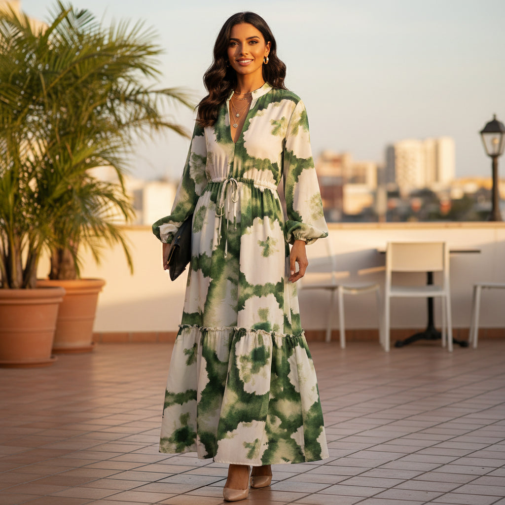 Maxi Dress | Elegant Long Sleeve V-Neck Design for Women-Maxi Dresses-Mykonostore-Mykonostore