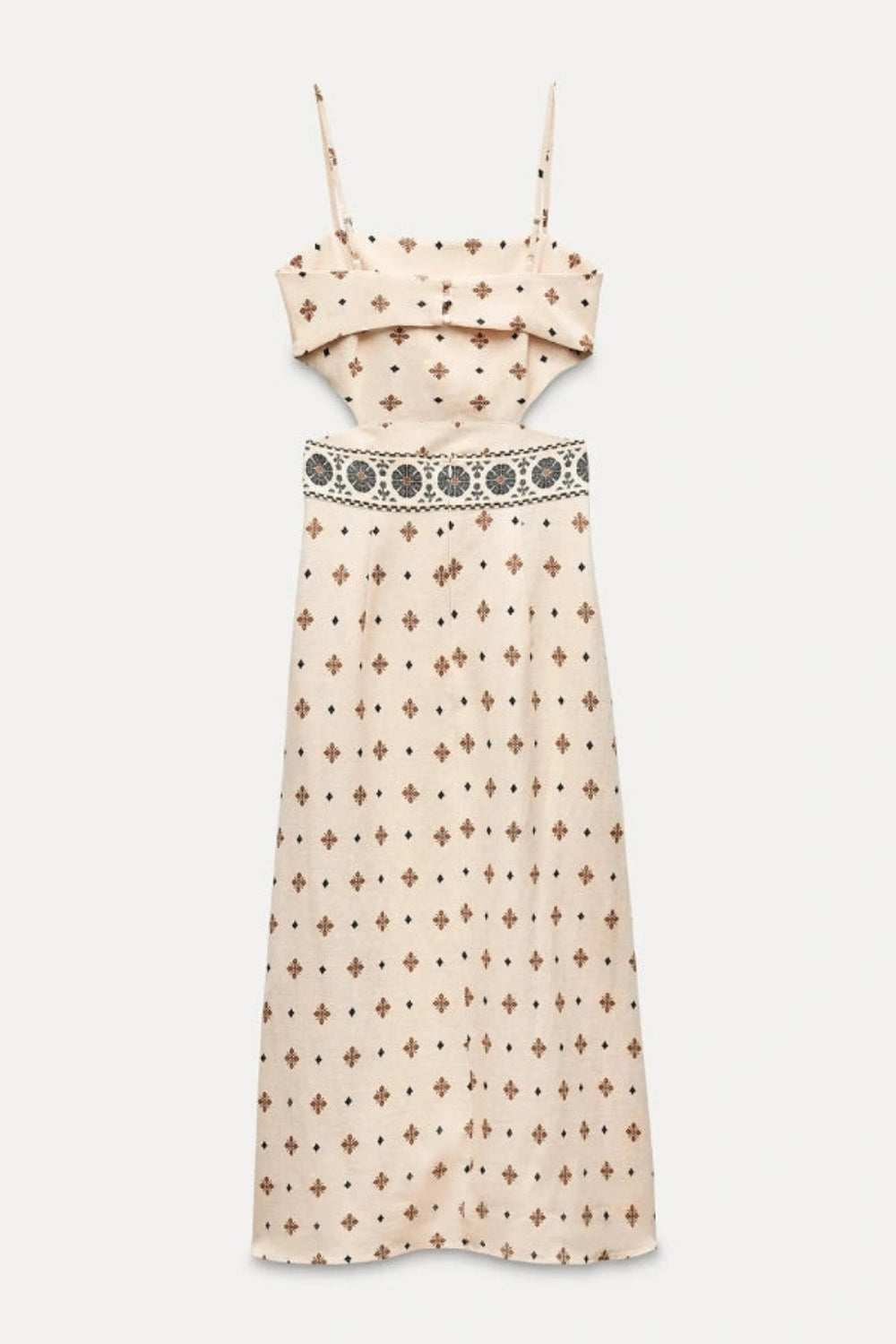 A-line dress featuring elegant embroidery and side cutouts, perfect for formal occasions. 5
