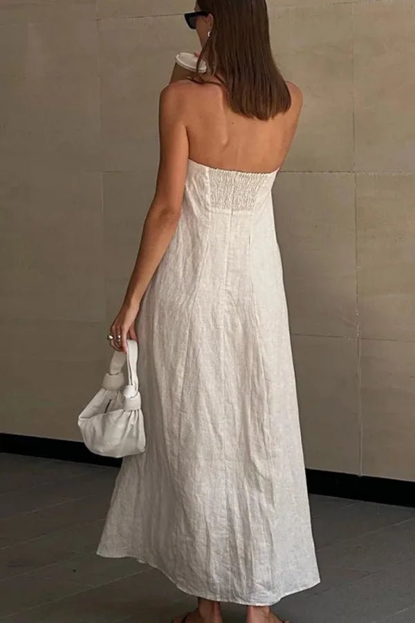 A-line dress featuring a sleek silhouette, perfect for formal occasions. 1