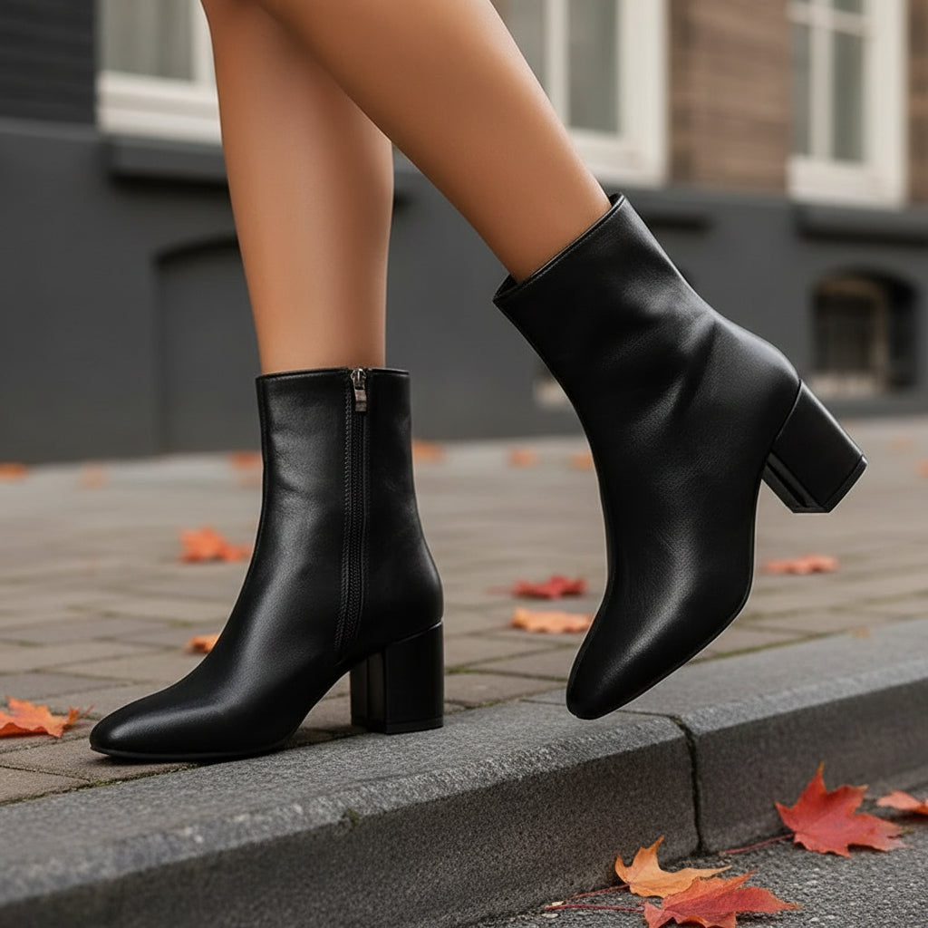 Ankle Boots | Block Heel Elegant Design for Women | Stylish Black Booties-Women's Boots-Mykonostore-Black-5-Mykonostore