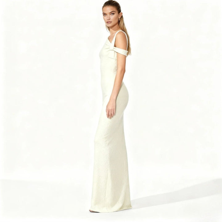 Asymmetrical midi dress with a fitted silhouette, perfect for formal events. 6