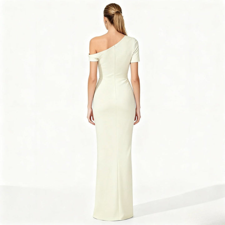 Asymmetrical midi dress with a fitted silhouette, perfect for formal events. 7