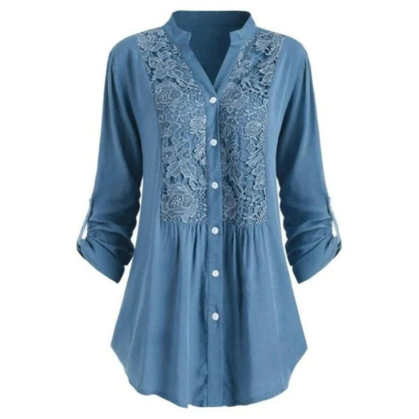 Blouse | Puff Sleeves Elegant Fit-Women's Blouses-Mykonostore-Blue-S-Mykonostore