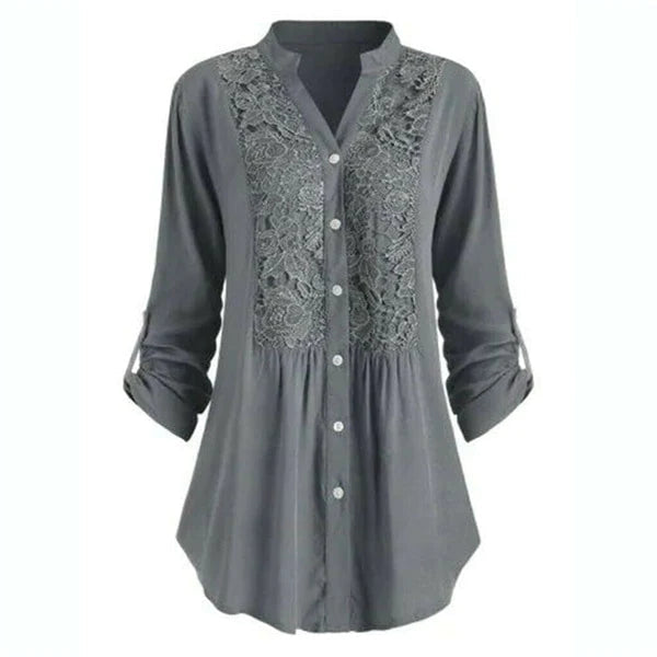 Blouse | Puff Sleeves Elegant Fit-Women's Blouses-Mykonostore-Gray-S-Mykonostore