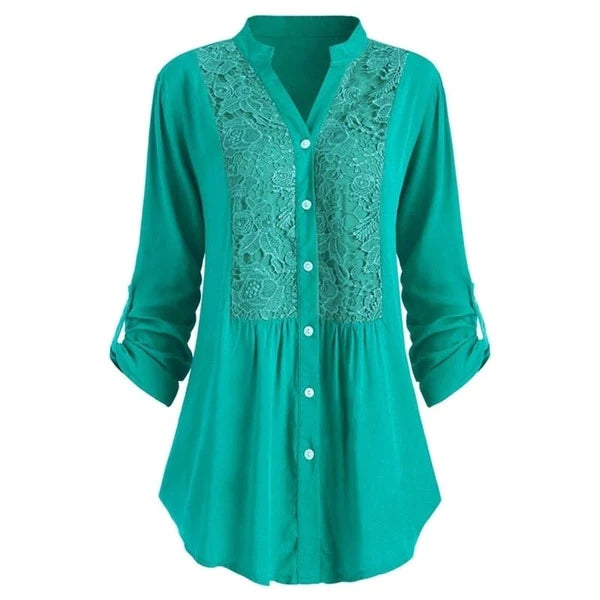 Blouse | Puff Sleeves Elegant Fit-Women's Blouses-Mykonostore-Teal-S-Mykonostore