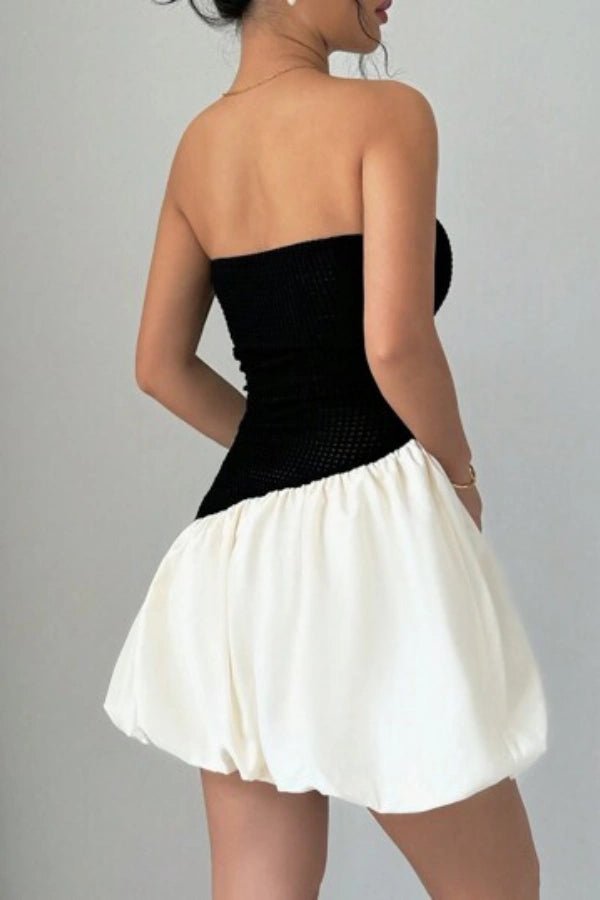 Strapless bubble skirt dress with a chic silhouette, perfect for formal occasions. 3