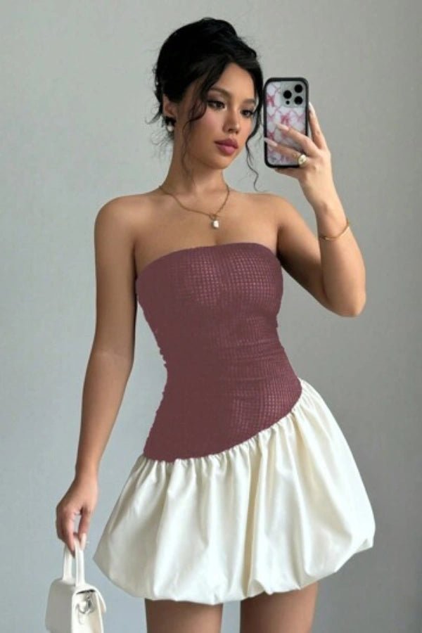Strapless bubble skirt dress with a chic silhouette, perfect for formal occasions. 6
