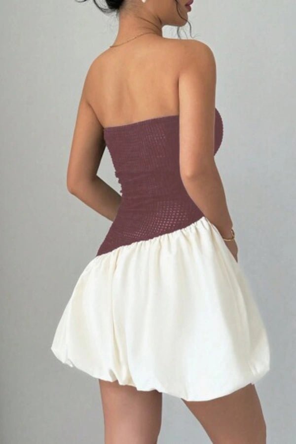 Strapless bubble skirt dress with a chic silhouette, perfect for formal occasions. 7