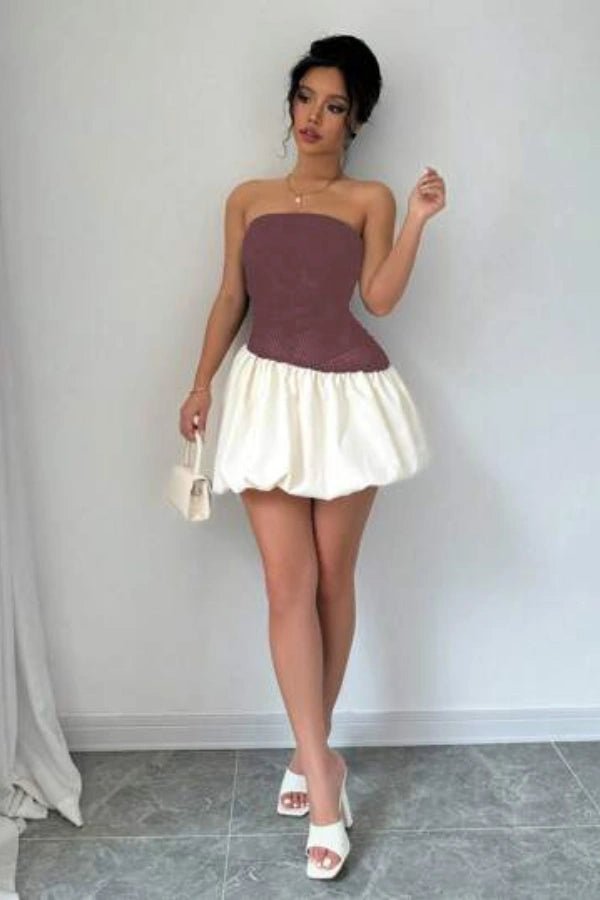Strapless bubble skirt dress with a chic silhouette, perfect for formal occasions. 8