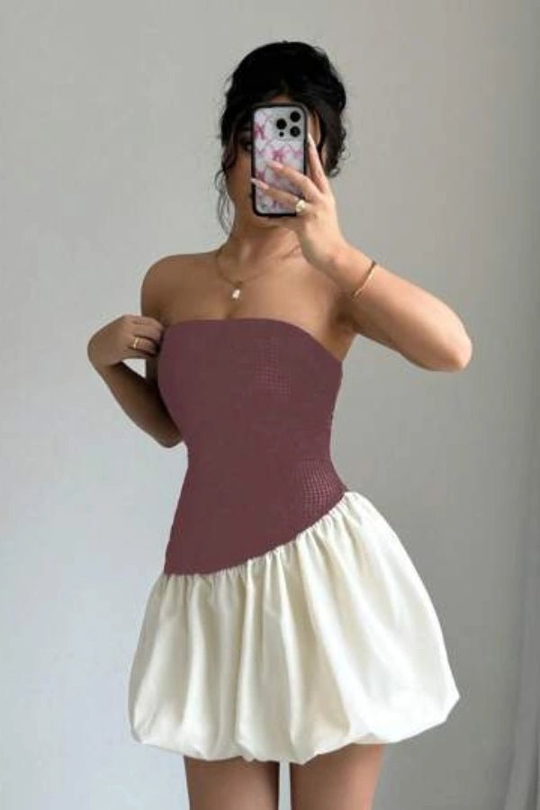 Strapless bubble skirt dress with a chic silhouette, perfect for formal occasions. 9