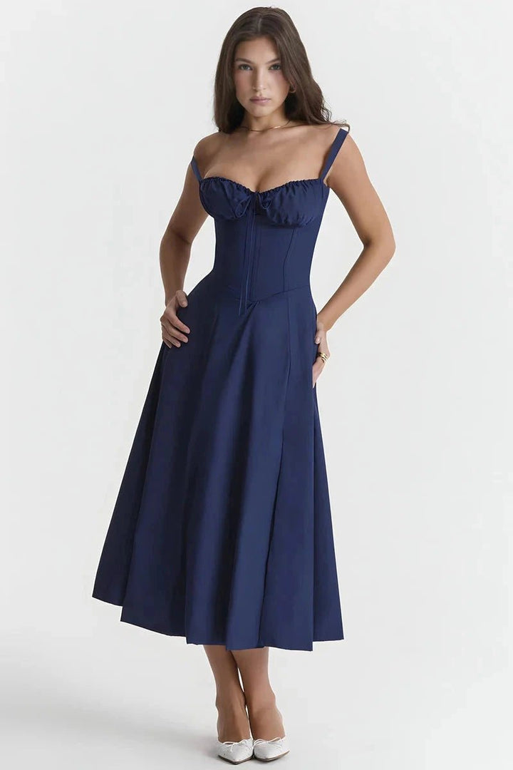 Bustier dress featuring a flared skirt and a side slit, perfect for formal occasions. 6