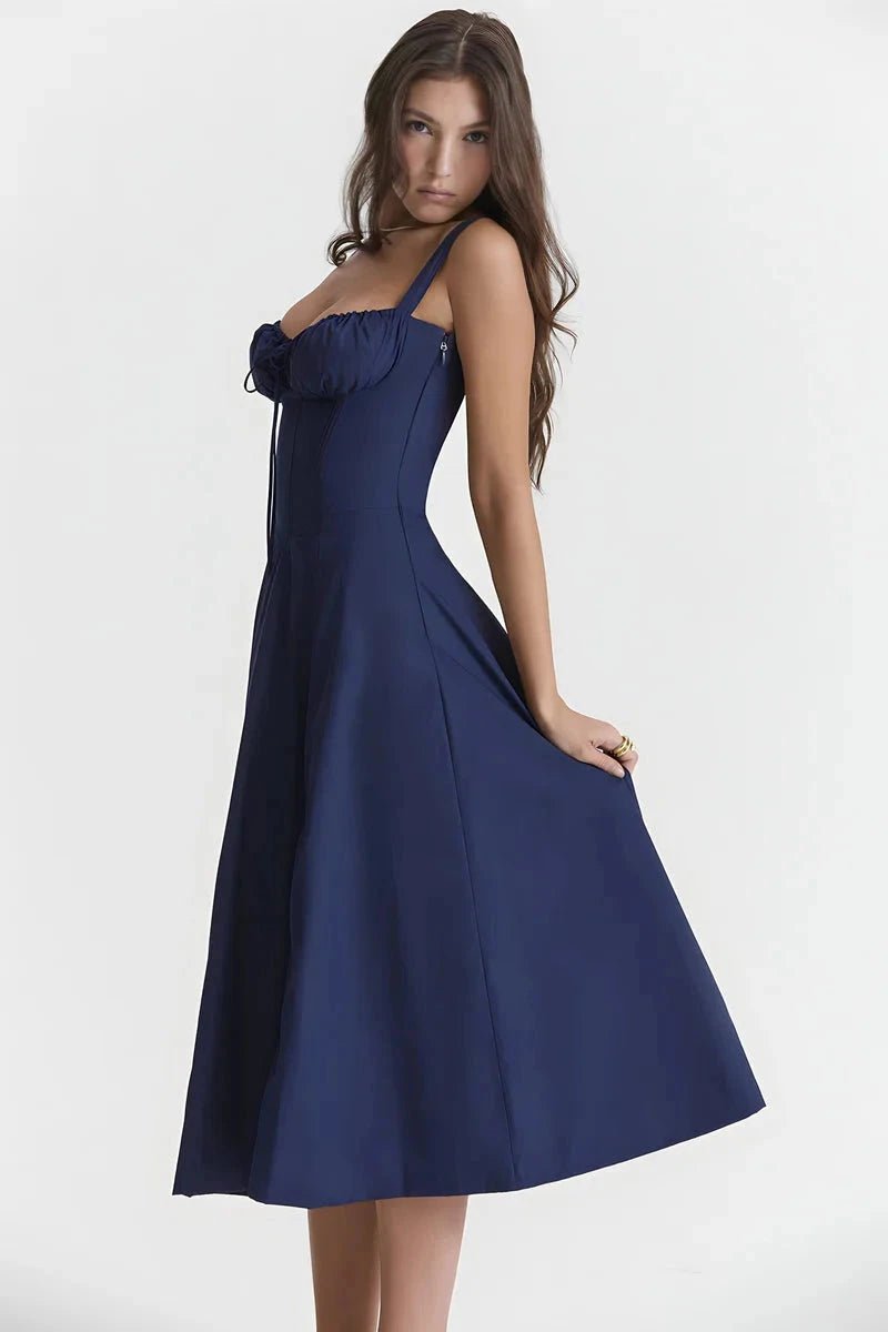 Bustier dress featuring a flared skirt and a side slit, perfect for formal occasions. 7