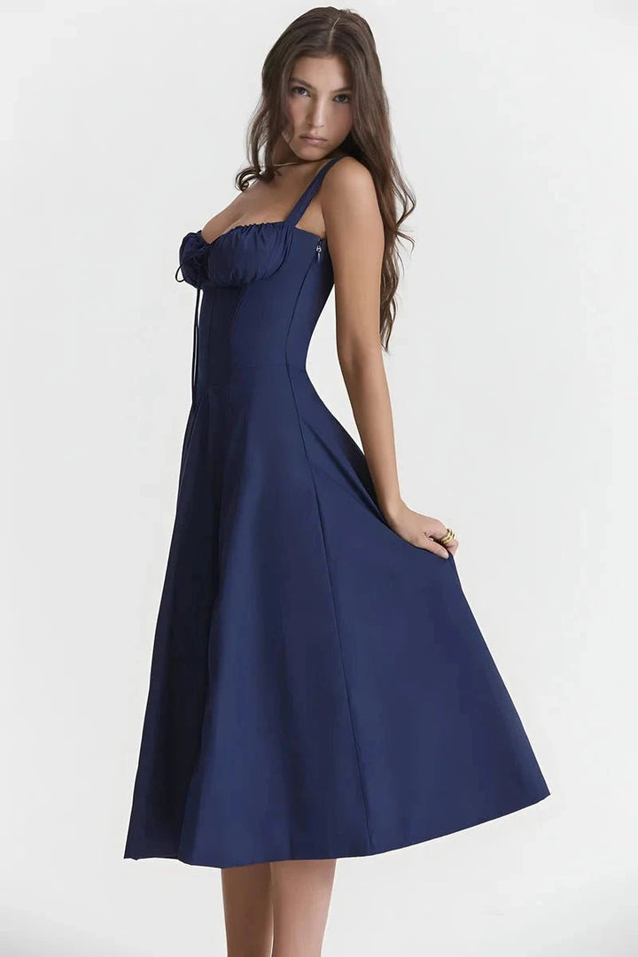 Bustier dress featuring a flared skirt and a side slit, perfect for formal occasions. 7