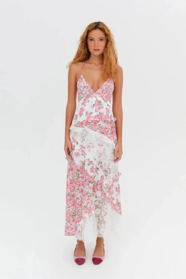 Chic dress featuring a plunging neckline and ruffle details, elegant silhouette suitable for formal occasions. 4