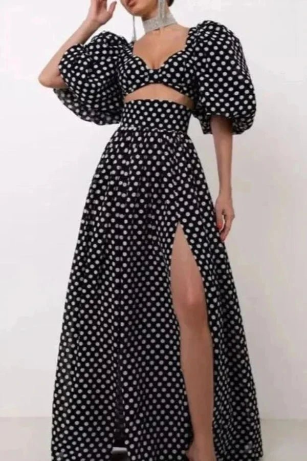 Chic two-piece outfit featuring a strapless top and fitted silhouette, perfect for formal events. 7
