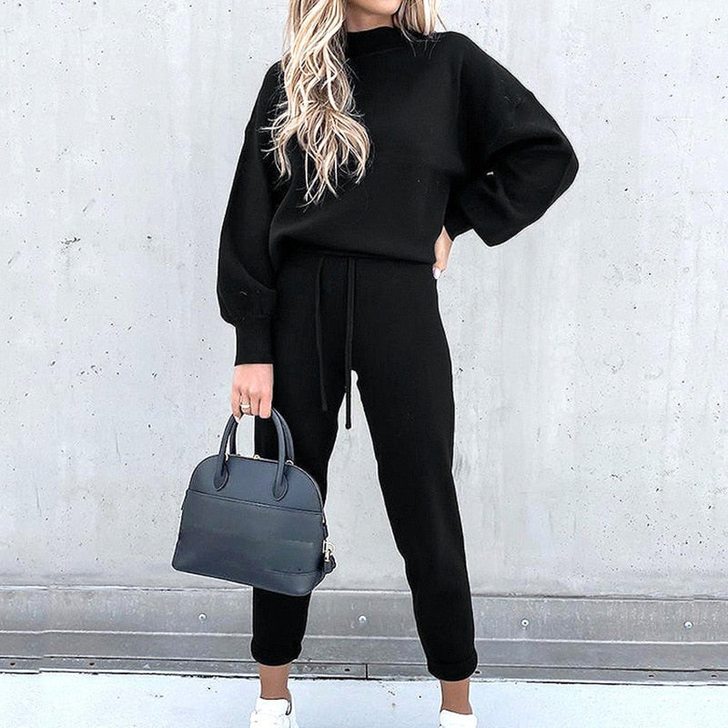 Co-ord Set | Balloon Sleeves, High Neck Design-Loungewear-Mykonostore-Black-S-Mykonostore