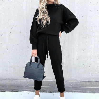Co-ord Set | Balloon Sleeves, High Neck Design-Loungewear-Mykonostore-Black-S-Mykonostore