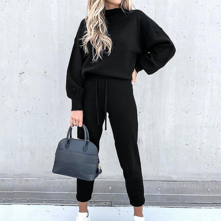Co-ord Set | Balloon Sleeves, High Neck Design-Loungewear-Mykonostore-Black-S-Mykonostore
