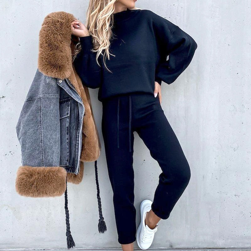 Co-ord Set | Balloon Sleeves, High Neck Design-Loungewear-Mykonostore-Dark Blue-S-Mykonostore