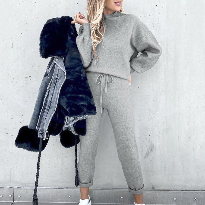 Co-ord Set | Balloon Sleeves, High Neck Design-Loungewear-Mykonostore-Gray-S-Mykonostore