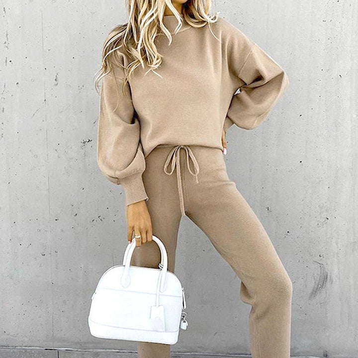 Co-ord Set | Balloon Sleeves, High Neck Design-Loungewear-Mykonostore-Khaki-S-Mykonostore