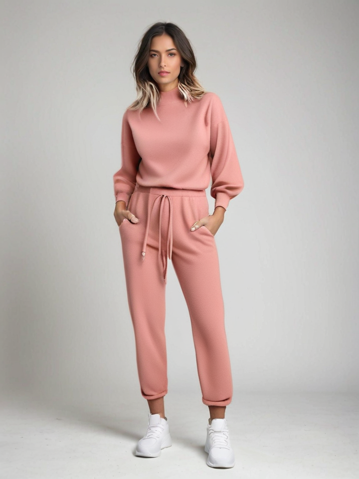 Co-ord Set | Balloon Sleeves, High Neck Design-Loungewear-Mykonostore-Pink-S-Mykonostore