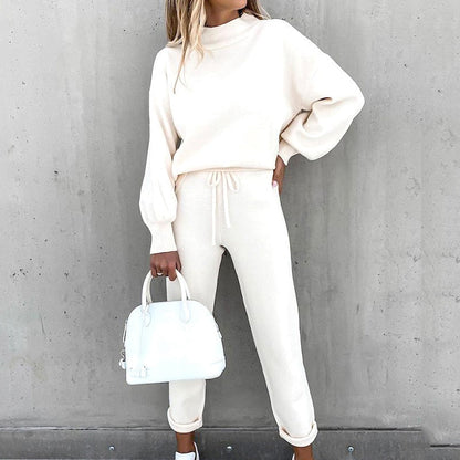Co-ord Set | Balloon Sleeves, High Neck Design-Loungewear-Mykonostore-White-S-Mykonostore