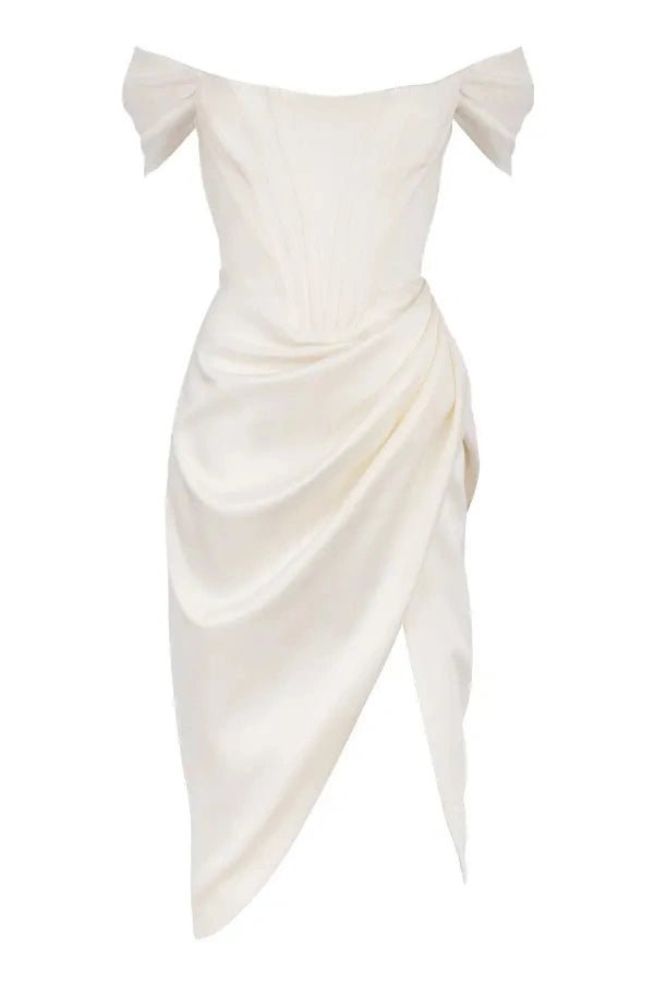 Corset dress with an asymmetrical draped skirt, elegant silhouette for formal occasions. 3