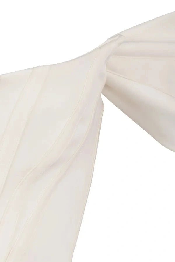 Corset dress with an asymmetrical draped skirt, elegant silhouette for formal occasions. 5