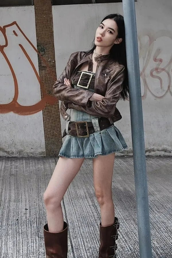 Corset top with a deconstructed denim design, featuring a fitted silhouette, suitable for casual outings. 4