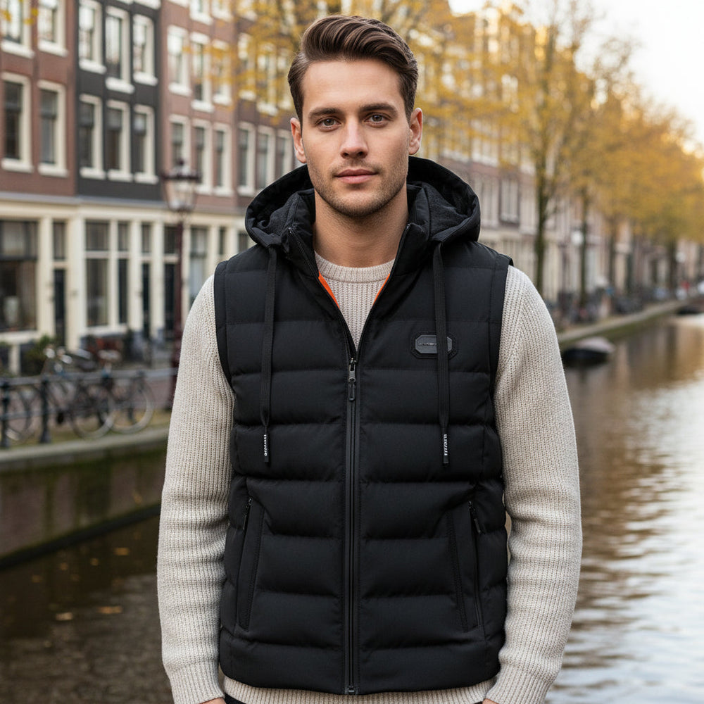 Luca – Heren Bodywarmer | Lange Zwarte Bodywarmer met Capuchon en Praktische Zakken - 2