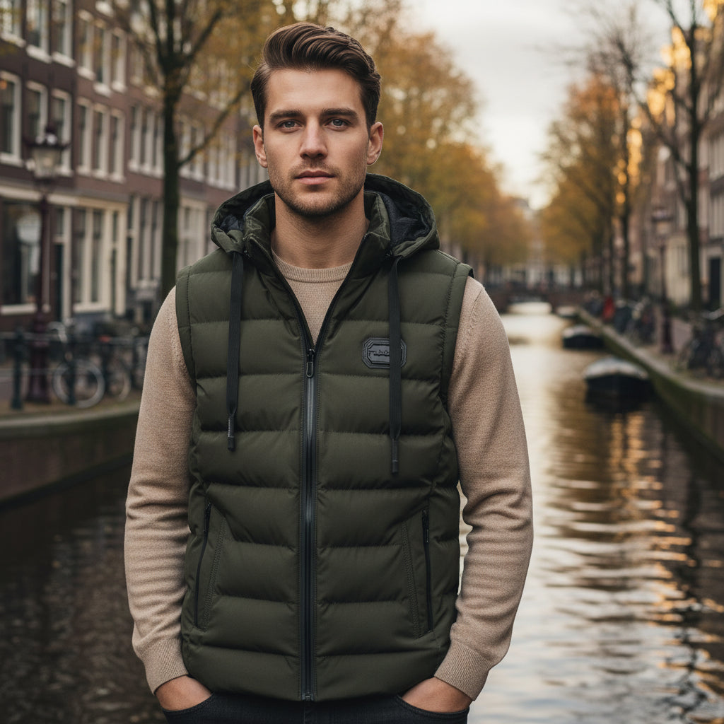 Luca – Heren Bodywarmer | Lange Zwarte Bodywarmer met Capuchon en Praktische Zakken - 1