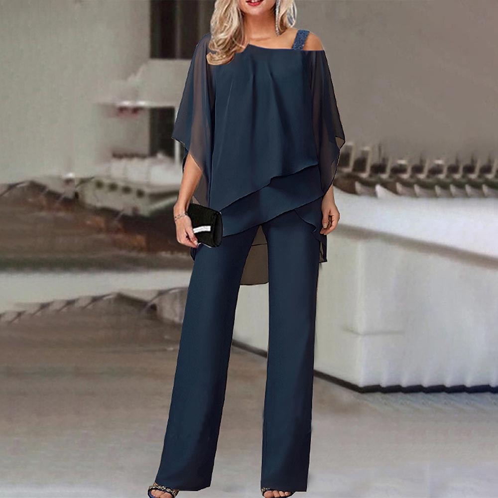 Elegant Cold-Shoulder Jumpsuit Set | Flowing Fit-Jumpsuits-Mykonostore-Mykonostore
