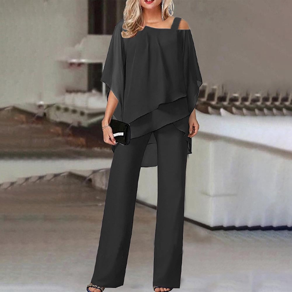 Elegant Cold-Shoulder Jumpsuit Set | Flowing Fit-Jumpsuits-Mykonostore-Black-S-Mykonostore