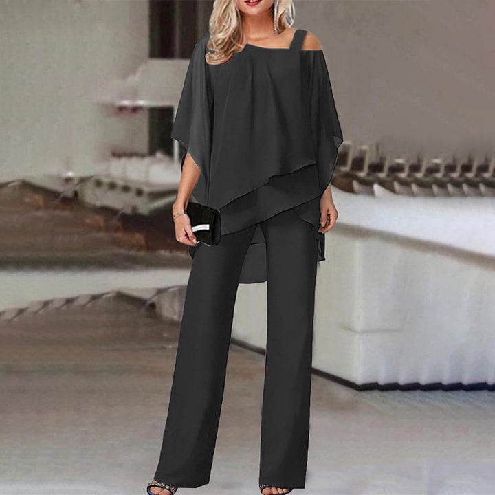 Elegant Cold-Shoulder Jumpsuit Set | Flowing Fit-Jumpsuits-Mykonostore-Black-S-Mykonostore