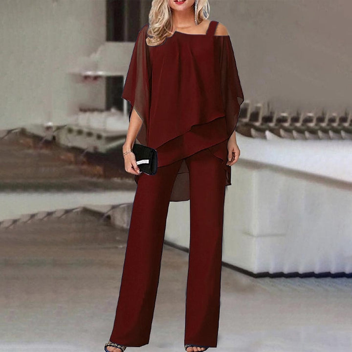 Elegant Cold-Shoulder Jumpsuit Set | Flowing Fit-Jumpsuits-Mykonostore-Burgundy-S-Mykonostore