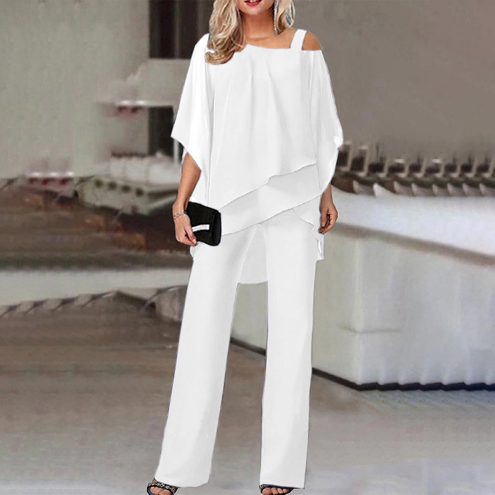 Elegant Cold-Shoulder Jumpsuit Set | Flowing Fit-Jumpsuits-Mykonostore-White-S-Mykonostore