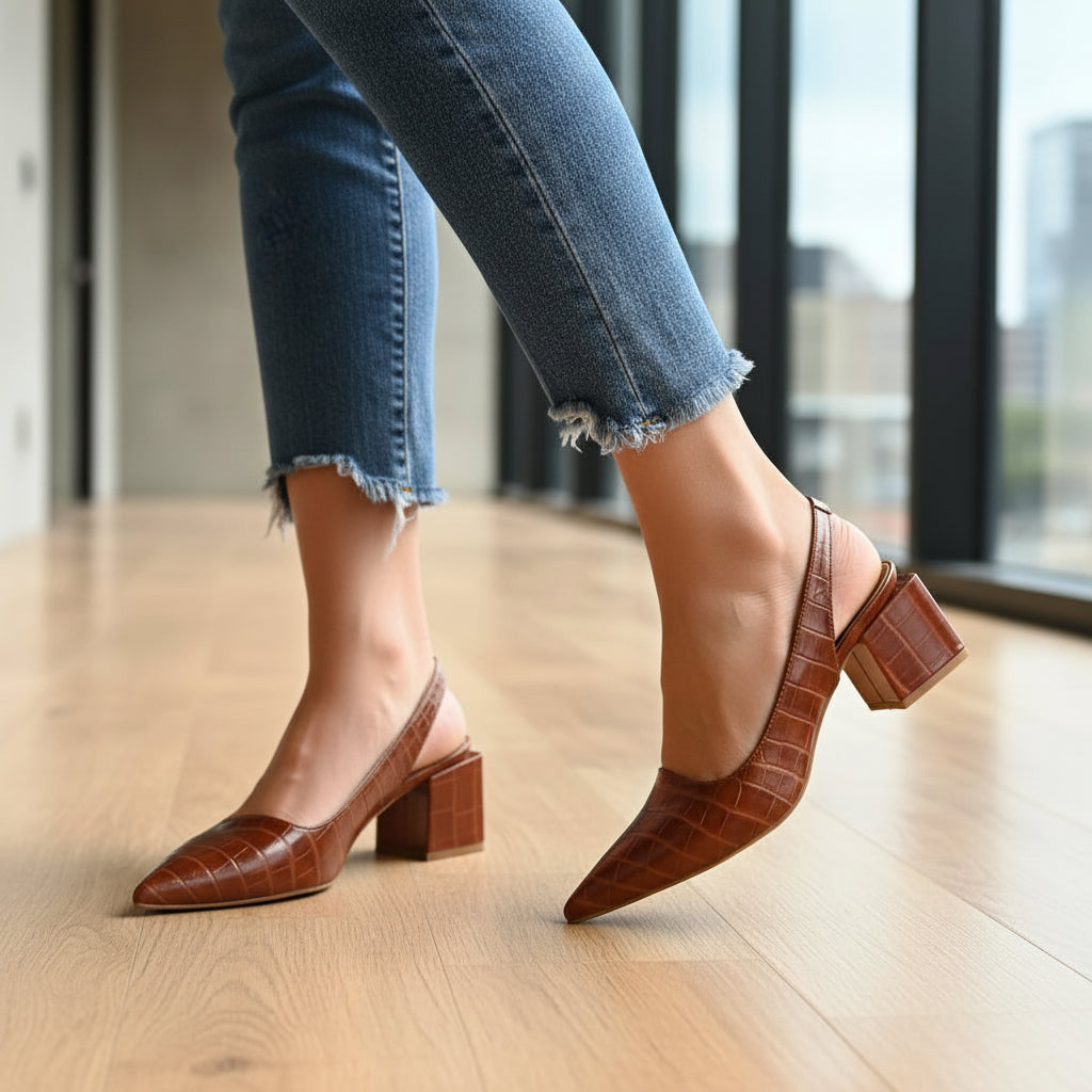 Elegant Women's Pumps | Orthopedic Design with Chic Crocodile Detail-Pumps-Mykonostore-Dark Brown-5-Mykonostore