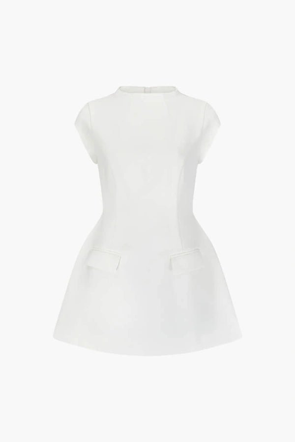 A-line dress with structured cap sleeves, perfect for formal events. 4