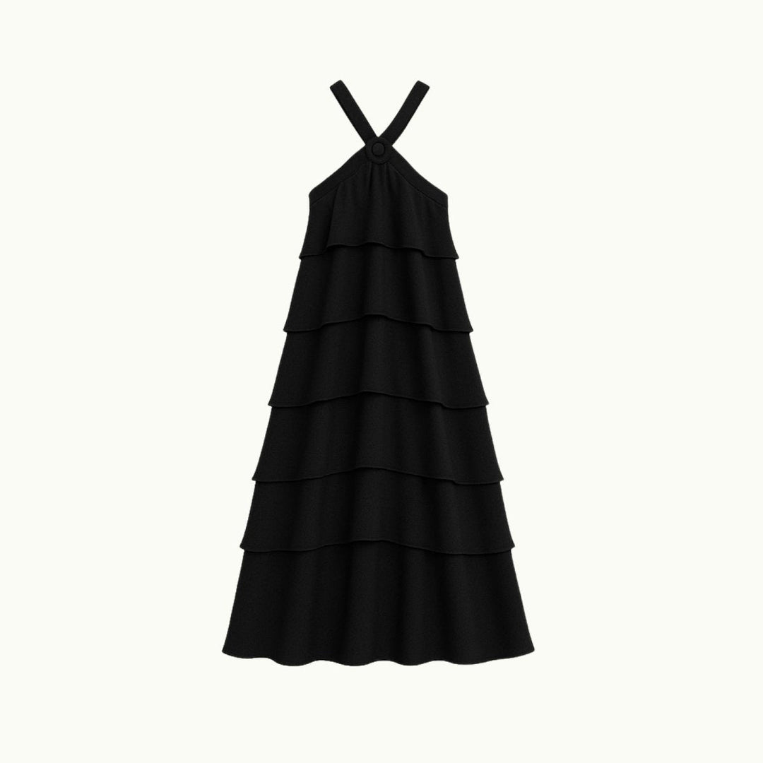 Elegant gown featuring a halter neckline and tiered design, perfect for formal occasions. 6