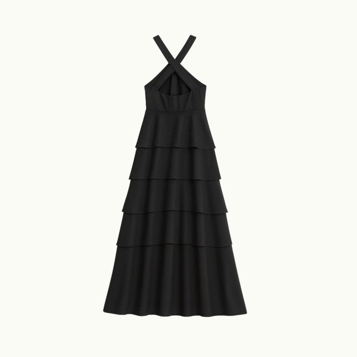 Elegant gown featuring a halter neckline and tiered design, perfect for formal occasions. 7