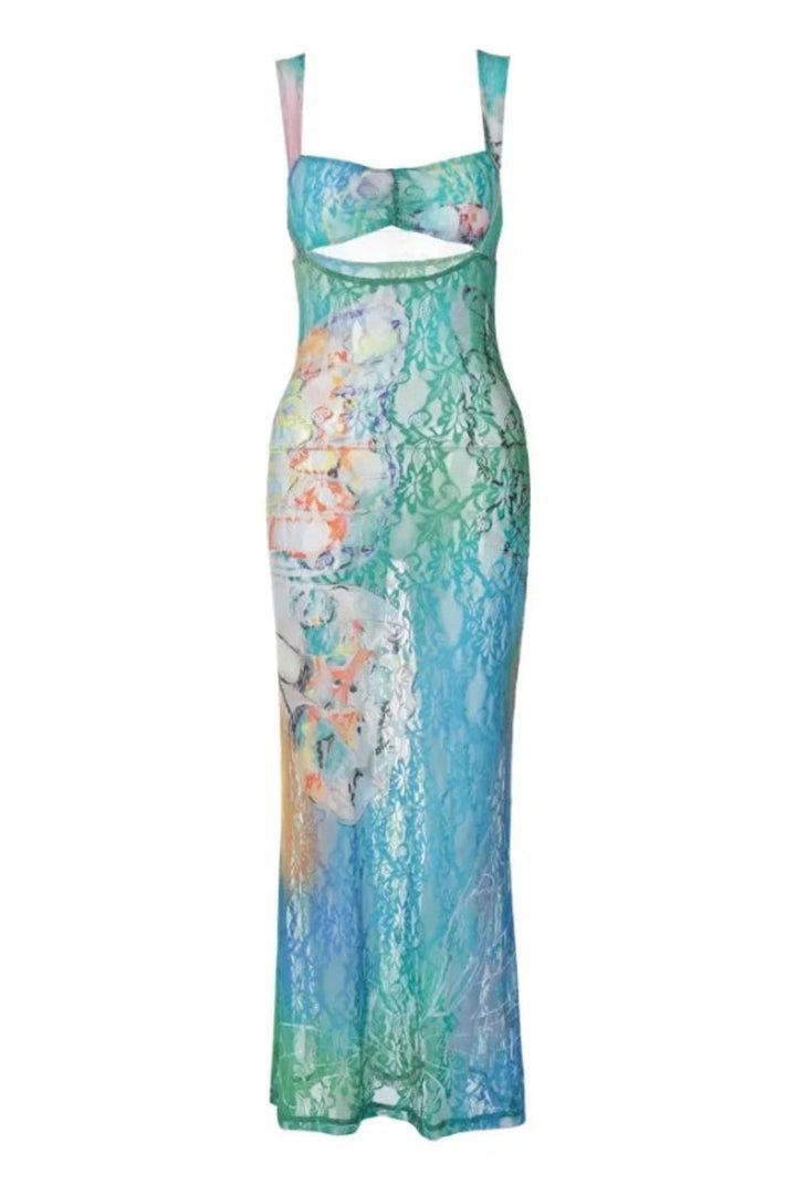 Elegant gown featuring an intricate floral design in a flowing silhouette, perfect for formal occasions. 0