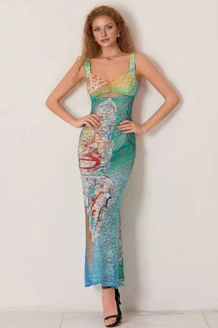 Elegant gown featuring an intricate floral design in a flowing silhouette, perfect for formal occasions. 2