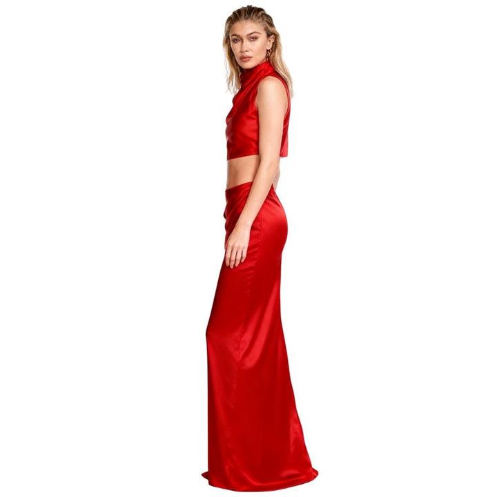 An elegant maxi dress featuring an open back design, perfect for formal events. 5