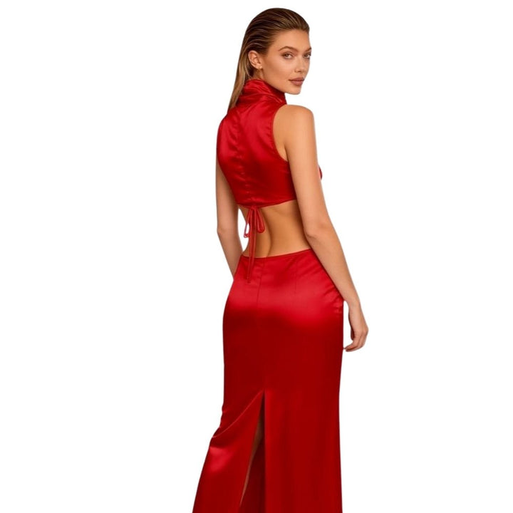 An elegant maxi dress featuring an open back design, perfect for formal events. 6