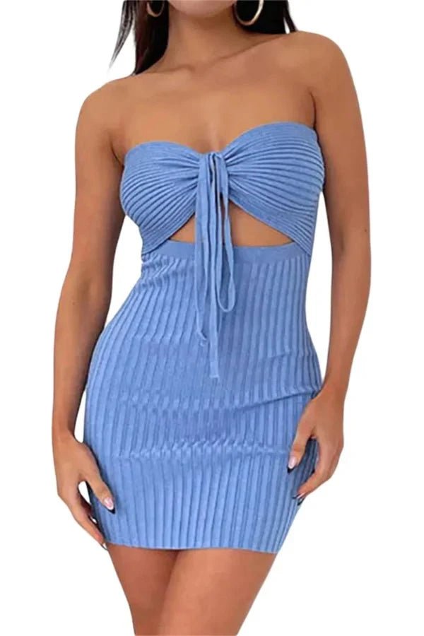 Elegant midi dress featuring a daring front cut-out, designed for sophisticated occasions. 0