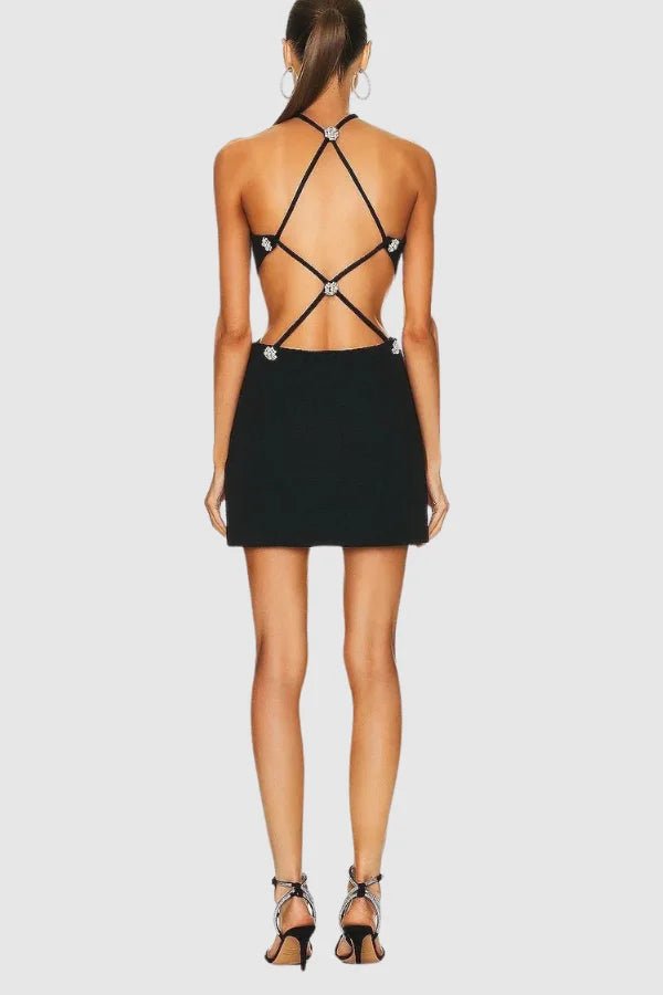 Elegant midi dress featuring daring waist cutouts, perfect for formal occasions. 3