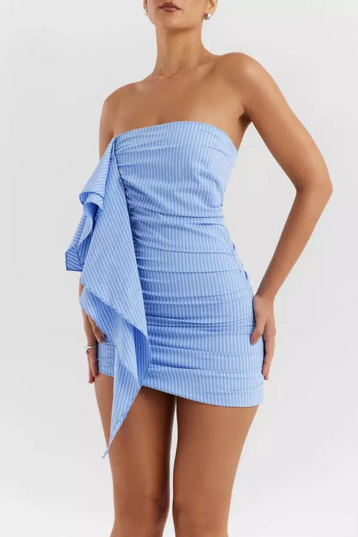 Elegant midi dress with a dramatic ruffle design, featuring a flowing silhouette suitable for formal occasions. 0