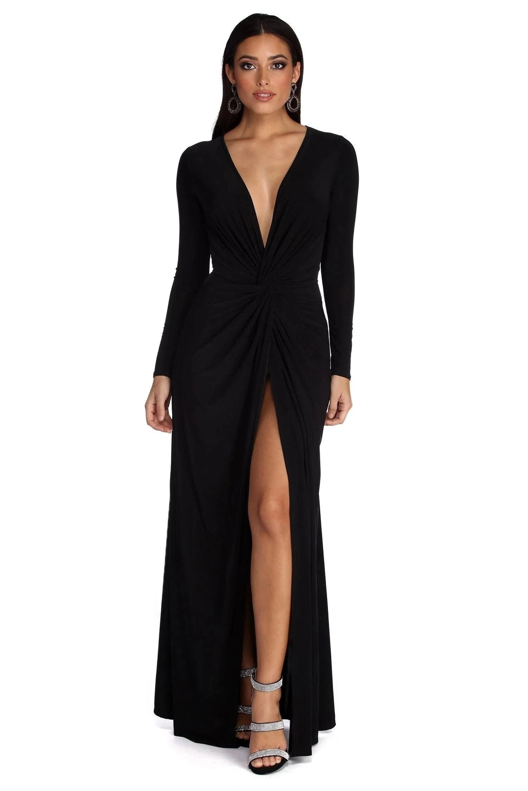 Elegant midi dress featuring a flattering V-neckline and pleated design, suitable for formal occasions. 3
