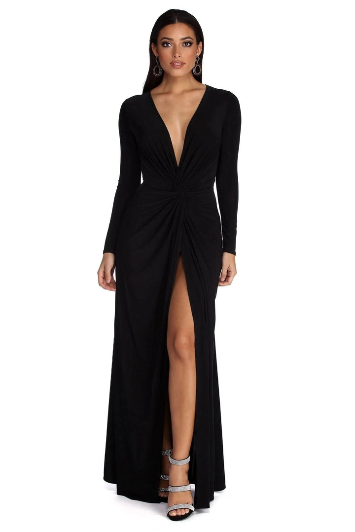 Elegant midi dress featuring a flattering V-neckline and pleated design, suitable for formal occasions. 3